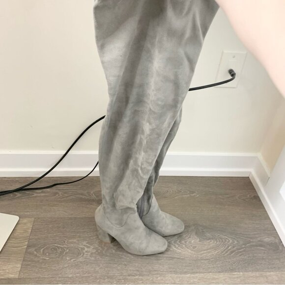 Cape Robbin Women's Suede Thigh High Boots Over the Knee Faux Block Heel Grey - Picture 6 of 12